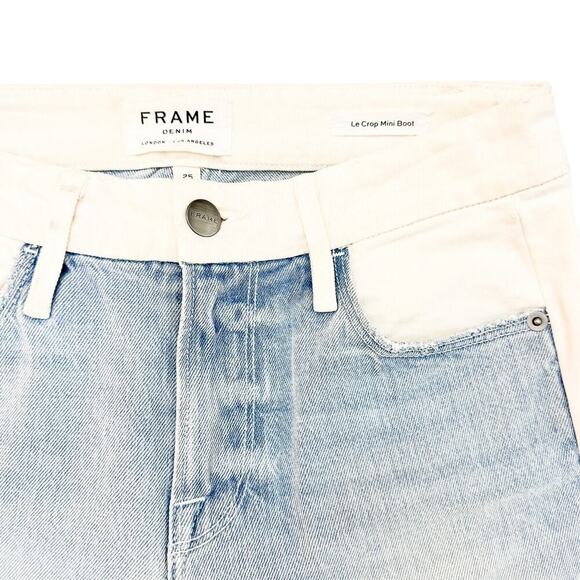 Frame Le Crop Mini Boot LCMBIBR439 Olin Two-Tone Denim Jeans Raw Hem Size 25 - Picture 6 of 9